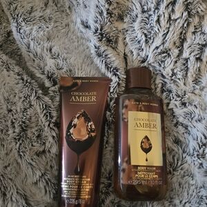 Bath & Body Works Chocolate Amber Body Wash and Cream Set